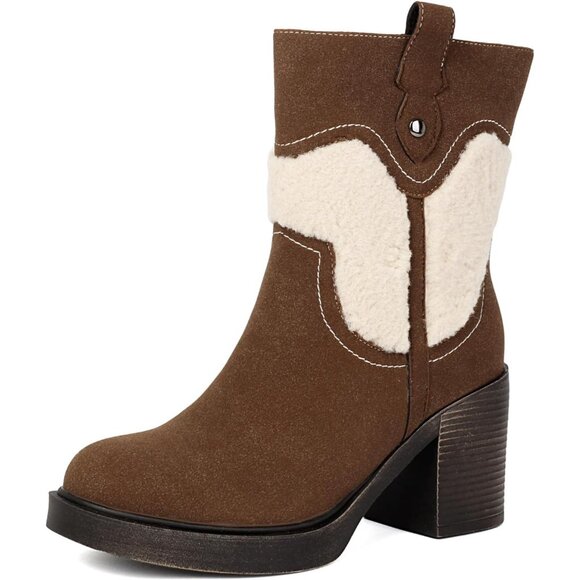 Shoes - ⚡Women's Coffee Platform Boots Suede Winter Ankle Booties Round Toe Short Zip